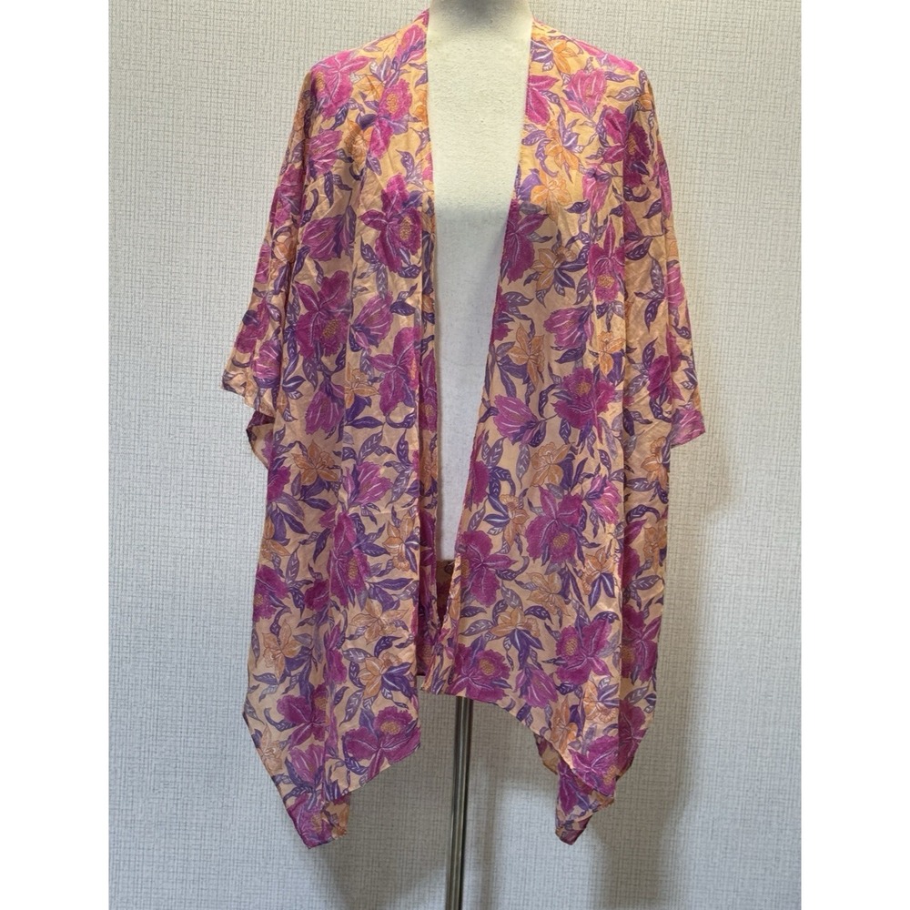 Old Navy Kimono Wrap Womens XL-4X Pink Orange Floral Cotton Boho Beach Cover Up